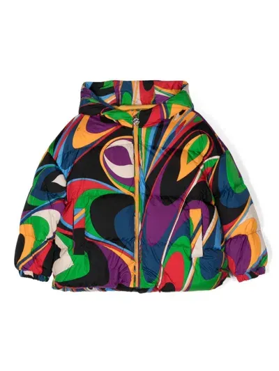 Pucci Junior Kids' Onde-print Padded Jacket In Black