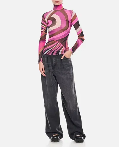 Pucci Tulle Long Sleeves T-shirt In Pink