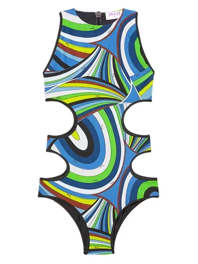 Pucci Wave-print Cut-out Detailing Swimsuit In Blue