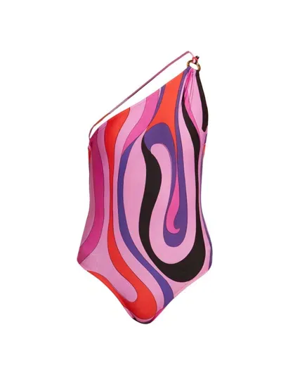 Pucci Women's Very Vivara Asymmetric Print One-piece Swimsuit In Peonia Rosso