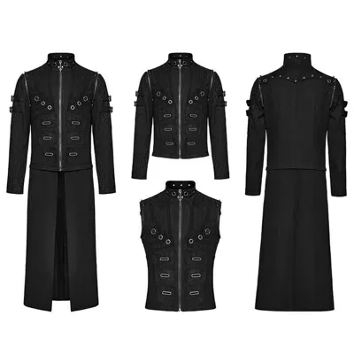 Pre-owned Punk Rave Men Steampunk Detachable Gothic Jackets Motorcycle Visual Coat Vests In Schwarz