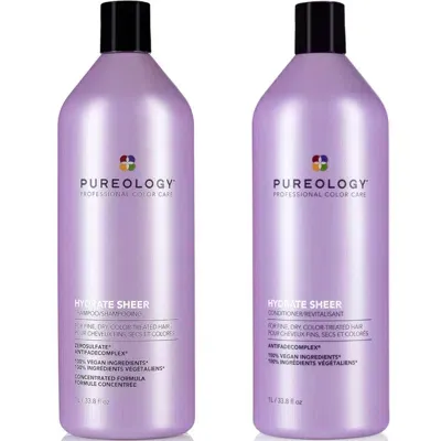 Pureology Hydrate Sheer Shampoo And Conditioner Supersize Bundle For Fine, Dry Hair, Sulphate Free For A Gentl In White