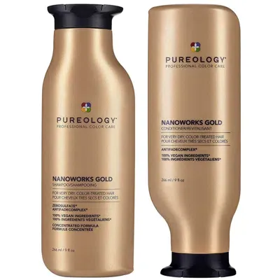 Pureology Nanoworks Gold Shampoo And Conditioner Bundle For Dry, Tired Hair, Sulphate Free For A Gentle Cleans In White