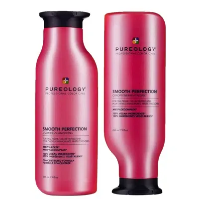 Pureology Smooth Perfection Shampoo And Conditioner Routine For Frizz Prone, Colour Treated Hair 266ml In White