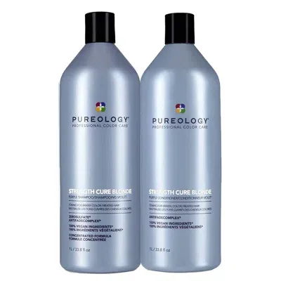 Pureology Strength Cure Blonde Shampoo And Conditioner Toning Routine For Brassy, Colour Treated Hair 1000ml In White