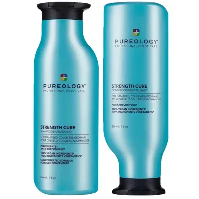 Pureology Strength Cure Shampoo And Conditioner Bundle For Damaged Hair, Sulphate Free For A Gentle Cleanse Wi In White