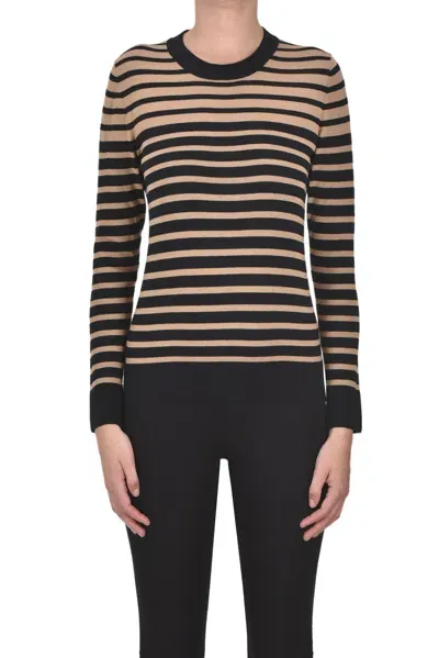 Purotatto Striped Pullover In Camel