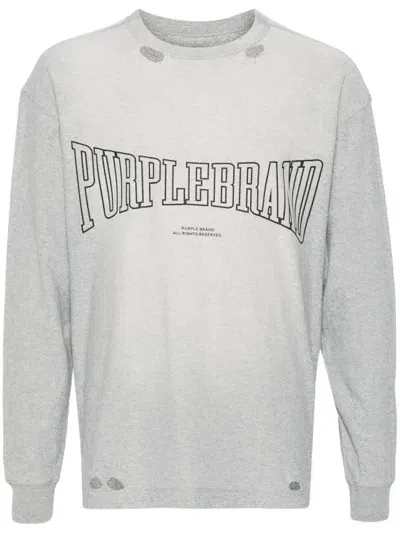 Purple Brand Distressed Sweatshirt In Grey