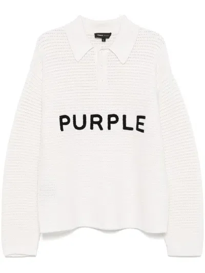 Purple Brand Logo-embroidered Polo Sweater In White