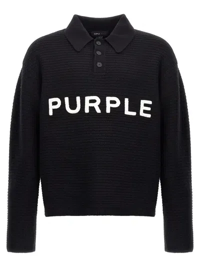 Purple Brand Logo Embroidery Sweater In Black