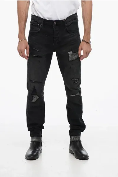 Purple Distressed Slim Fit Jeans 16cm In Black