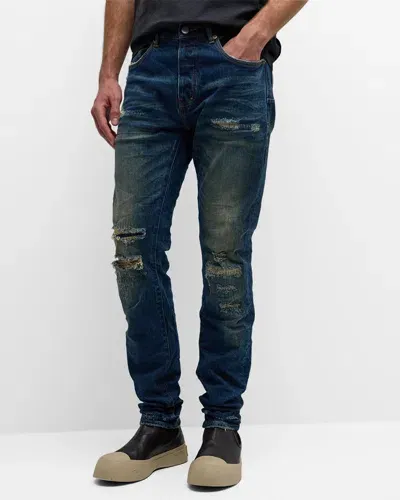 Purple Men's Distressed Tapered Jeans In Dk Indigo