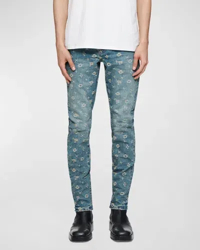 Purple Men's Monogram Jacquard Jeans In Mid Indigo