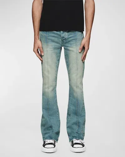 Purple Men's Pintuck Flare Overdye Jeans In Lt Indigo