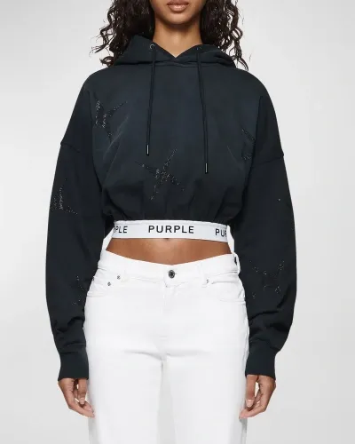 Purple Oversized Cropped Hoodie In Black