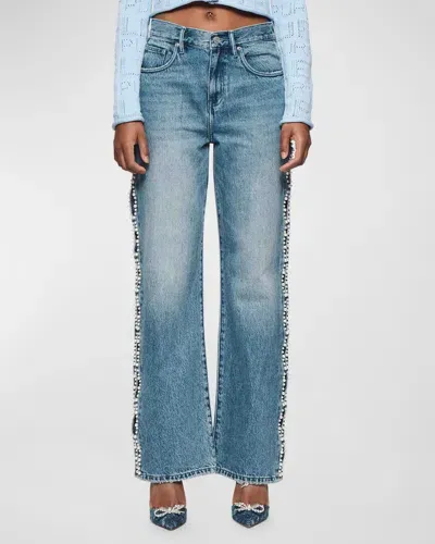 Purple Wide Cut-out Pearly Jeans In Mid Indigo