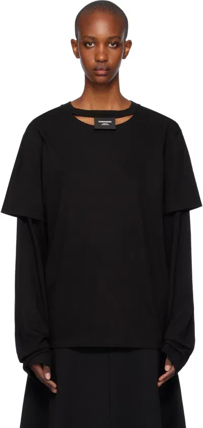 Pushbutton Black Sleeve Layered Jersey T-shirt