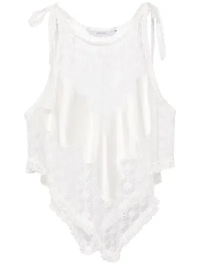 Pushbutton Lace Patchwork Vest In White