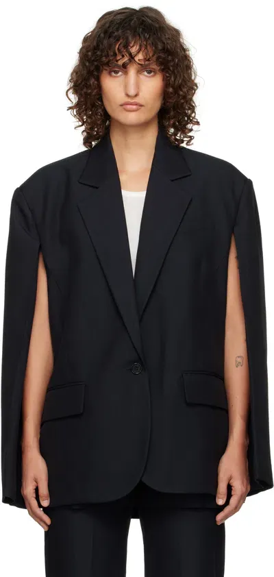 Pushbutton Navy Open Back Cape Blazer