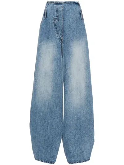 Pushbutton Wide-leg Jeans In Blue