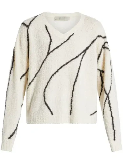 Qasimi Abstract-pattern V-neck Jumper In Neutrals