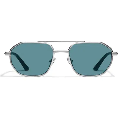 Quay Australia En Route 57mm Aviator Sunglasses In Brushed Silver/turquoise