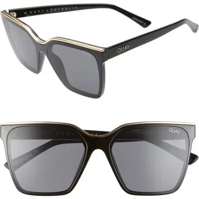 Quay Australia Level Up 55mm Square Sunglasses In Black Gold/smoke