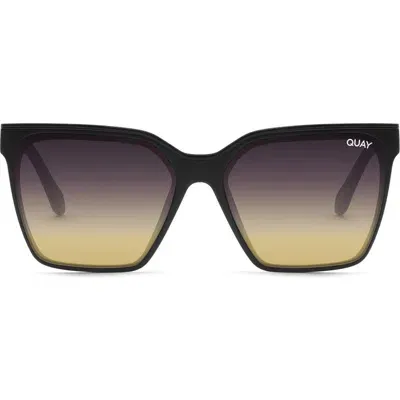 Quay Australia Level Up 55mm Square Sunglasses In Matte Black/black Gold