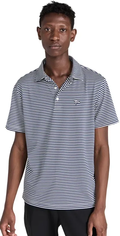 Quiet Golf Crest Striped Polo Navy