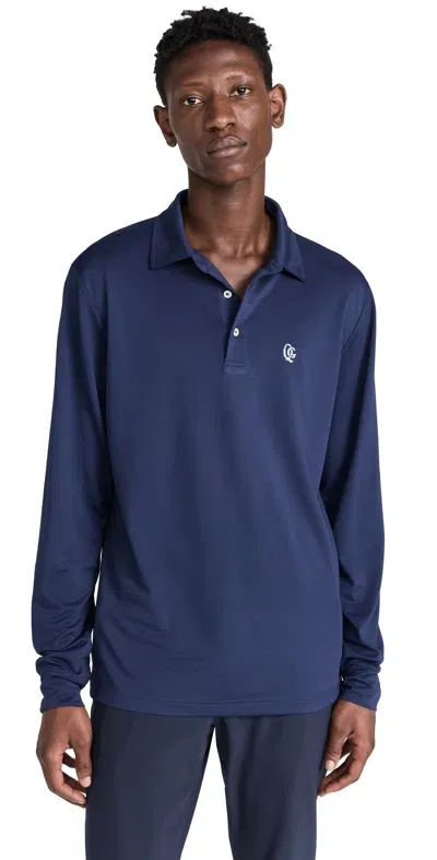 Quiet Golf Monogram Long Sleeve Polo Navy