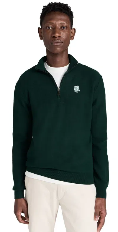 Quiet Golf Qg Owl Mesh Knit Quarter Zip Sweater Forest