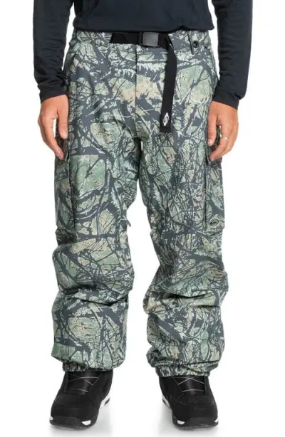 Quiksilver Snow Down Waterproof Cargo Snowboard Pants In Woodland Abstract Sea Spray