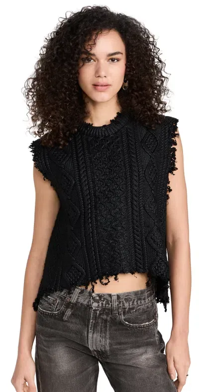 R13 Boyfriend Cable Sweater Vest Coated Black