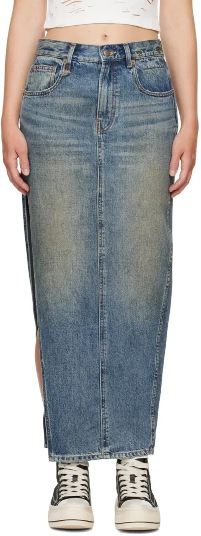 R13 Indigo Devon Side Slit Denim Maxi Skirt In Barter Indigo