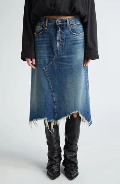 R13 Jesse Distressed Denim Midi Skirt In Blue