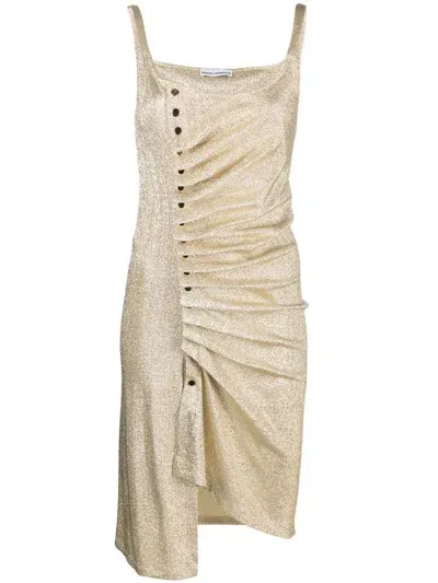 Rabanne Ruched Midi Dress In Silver Gold