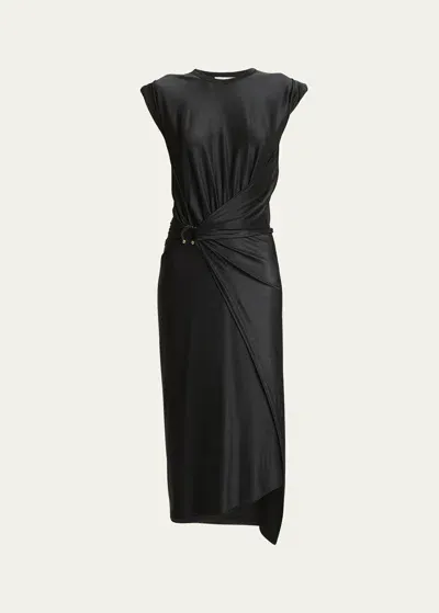 Rabanne Draped Midi Dress In Black