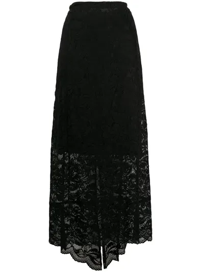 Rabanne Asymmetrical Stretch Lace Skirt In Black  