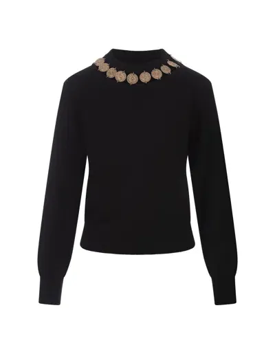 Rabanne Black Crew Neck Sweater With Necklace Detail