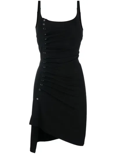 Rabanne Button-detailed Draped Minidress In Black