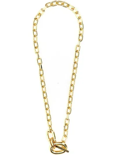 Rabanne Double Brass Necklace With Pendant In Gold