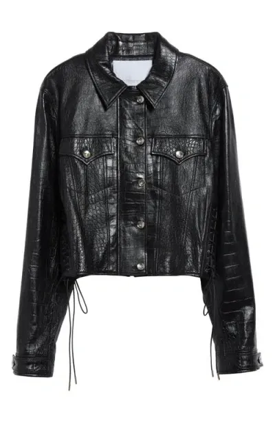 Rabanne Croc Embossed Leather Trucker Jacket In Black