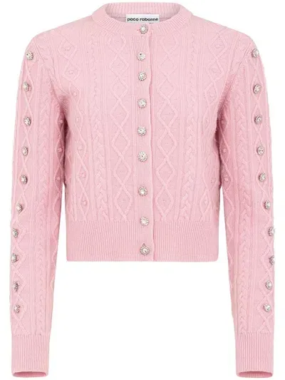 Rabanne Crystal-embellishment Cable-knit Cardigan In Pink