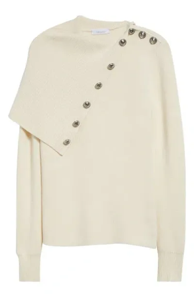 Rabanne Drape Shoulder Merino Wool Sweater In Off White