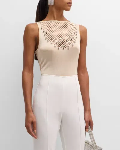 Rabanne Embellished Open-knit Tank Top In Nude