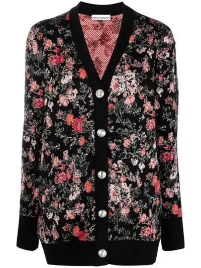 Rabanne Floral-jacquard Cardigan In Black