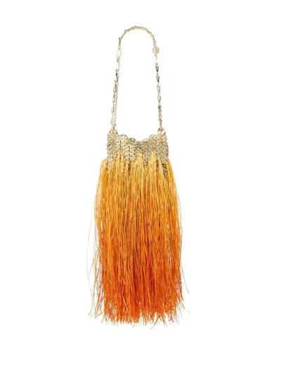 Rabanne Golden Iconic 1969 Nano Shoulder Bag With Orange Fringes