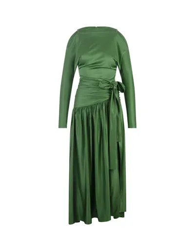 Rabanne Green Satin Long Dress With Bow