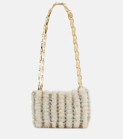 Rabanne Iconic 1969 Shearling-trimmed Leather Shoulder Bag In White