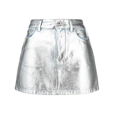 Rabanne Metallic Denim Miniskirt In White